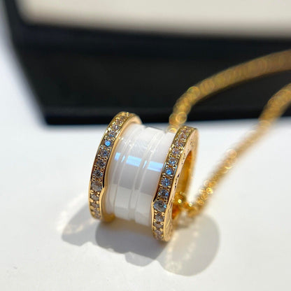 [Everoly JW]ZERO 1 WHITE CERAMIC DIAMOND PINK GOLD NECKLACE